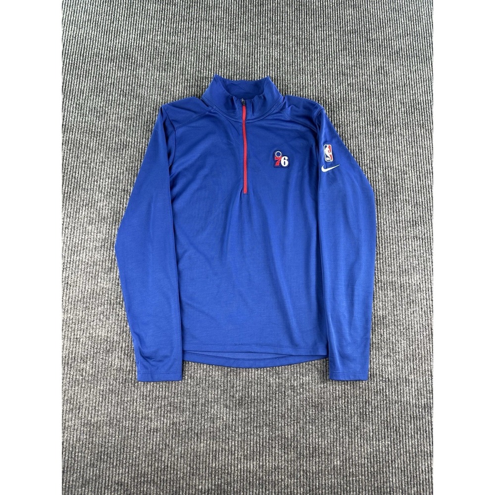 Philadelphia Sixers Jacket Men Small Blue Nike NBA Logo 1/4 Zip Dri Fit Pullover
